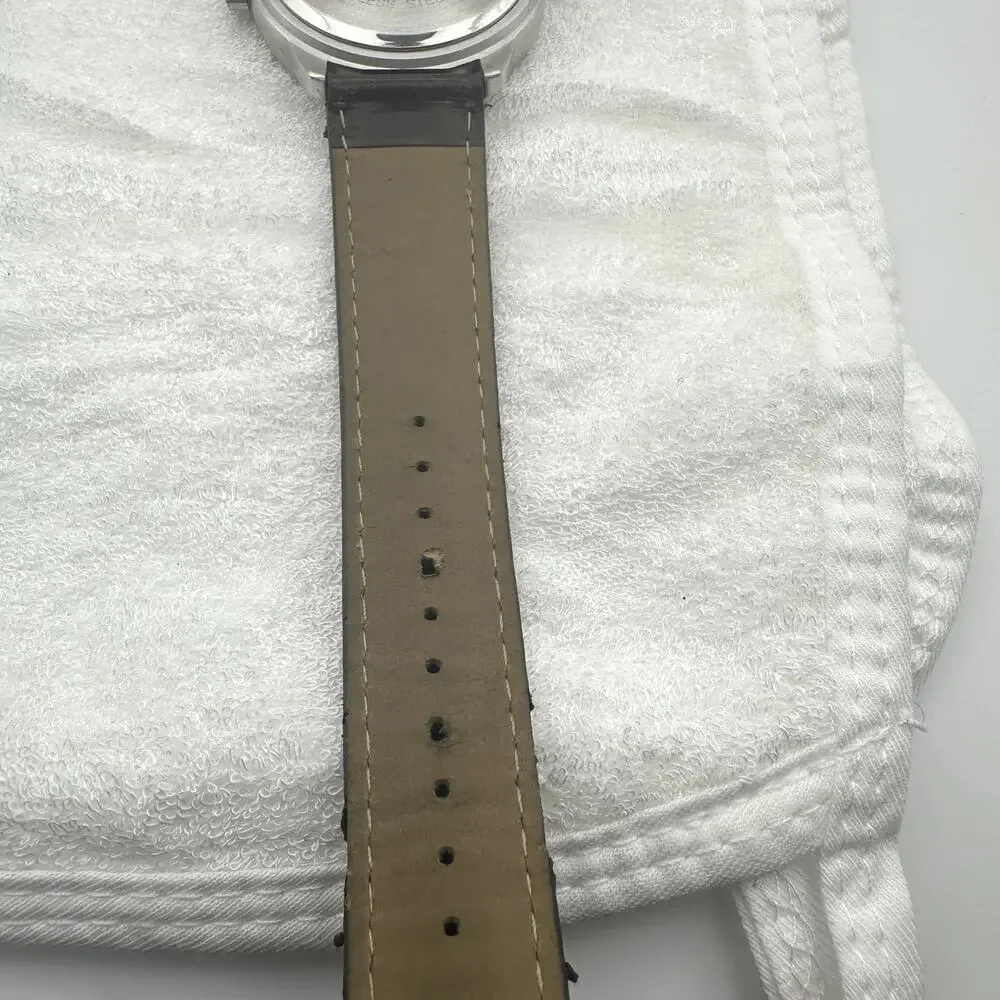 Merona FMDM233 Quartz Watch Silver Tone Case Cream Dial Black Strap
